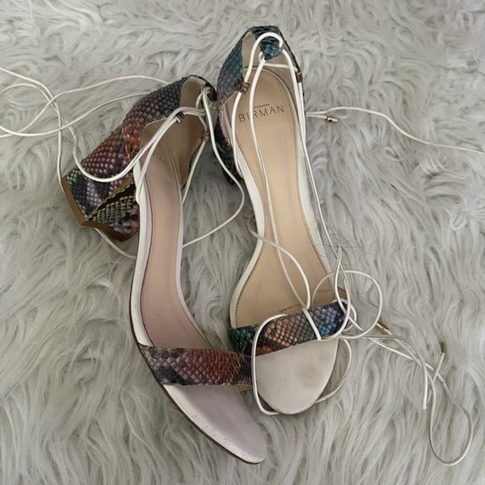 Alexandre birman snakeskin block heel lace up sandals